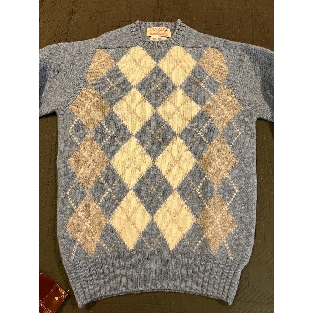 McGeorge Men's 100% Shetland Wool Sweater Size 40 NWT Old Dead Stock Argyle Pat